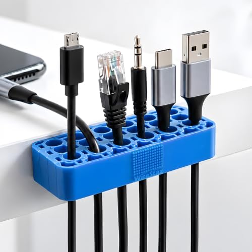 Stackable Cable Organizer–3-Pack Modular 12-Channel Cable Management System, Expandable Wire Holder for Power Cords, Ethernet, USB, Audio & Network Cables, Desk, Home Office, Workshop & Rack