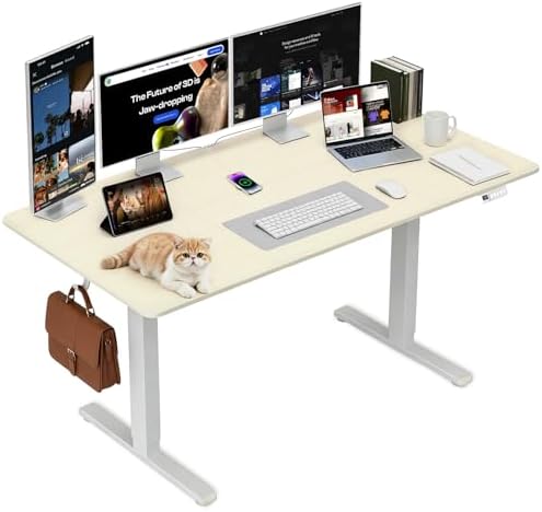 60 Inch Height Adjustable Standing Desk for Home Office, Natural