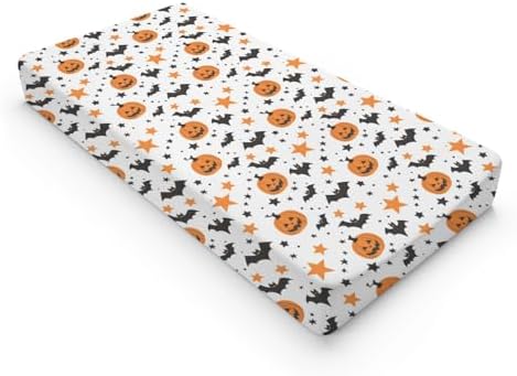 Halloween Pumpkin Bats Stars Pattern Baby Changing Pad Cover, Unisex Fall Winter Holiday Nursery Diaper Changing Table Pad Mat Sheet for Boys Girls-16x32