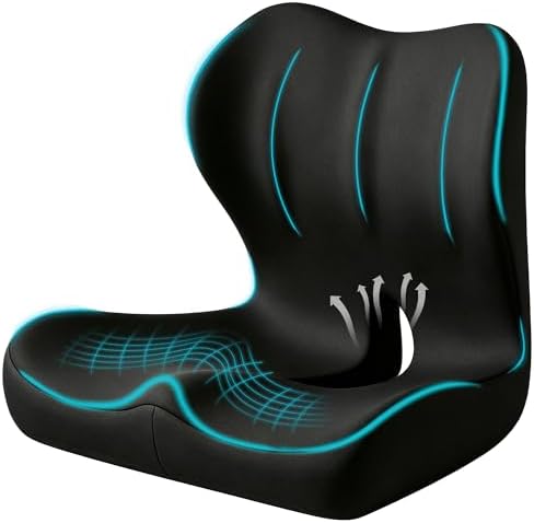 Seat Cushion for Office Chair and Car, Ergonomic Memory Foam Seat Cushion with Lumbar Support Pillow, Orthopedic Cushion for Sciatica & Back Pain, Black