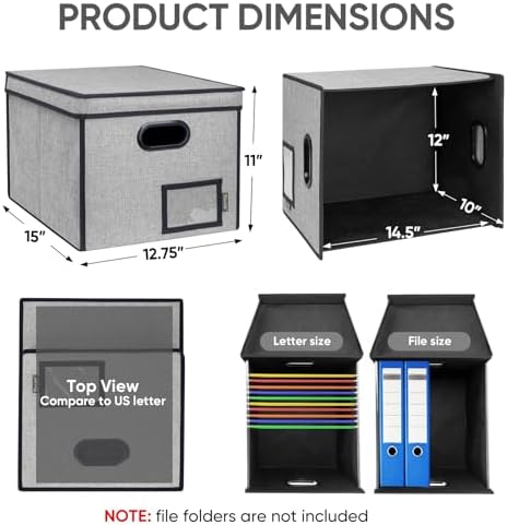 BALEINE File Organizer Box with Lid, Collapsible Hanging File Storage Box