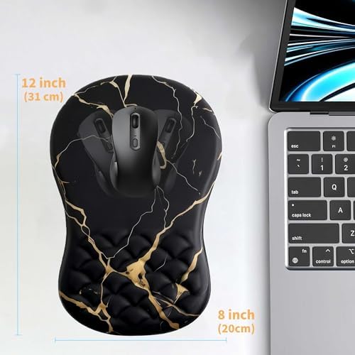 Ergonomic Mouse Pad Wrist Support,Black Barble Wrist Rest Mousepad for Carpal Tunnel Pain Relief,Integrated Memory Foam Slope Massage Bulge Design