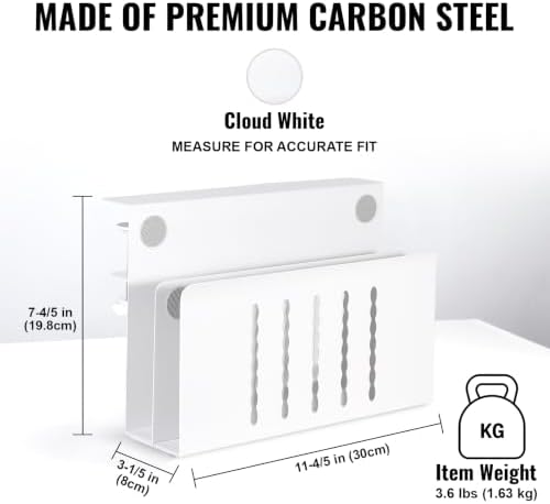 2 Tie Desk Side Storage, Under Desk Laptop Holder, White