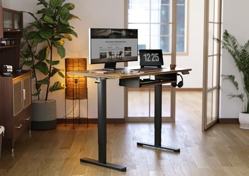 YDN Standing Desk 48 Inch Computer Desk with Keyboard Rustic Brown