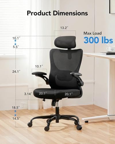 HUANUO Ergonomic Office Chair, High Back Computer Desk Chair with Adjustable Lumbar Support and Headrest, Comfy Gaming Chair with 3D Armrests, Home Office Rolling Chair, Max Load 300 lbs, Pack of 6