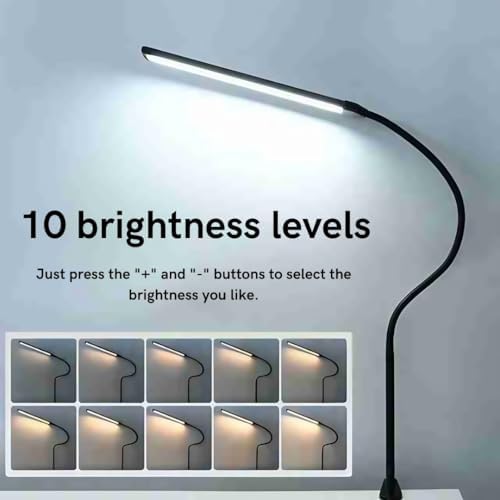 LED Desk lamp with Clamp, Eye Caring Clip,Desk Lamps for Home Office, Desk Light 3 Modes 10 Brightness, Long Flexible Gooseneck Led Lamp Office Lamp with USB Adapter
