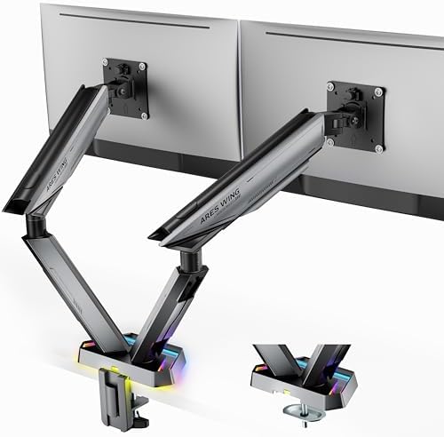 ARES WING RGB Dual Monitor Arm Desk Mount for 17-38 inch Monitors, White