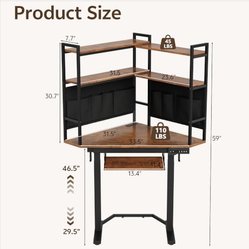 Electric Standing Desk, Corner Office Desk for Small Space, Brown
