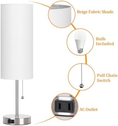 Dott Arts 18" Table Lamp for Bedroom, 3-Color Bedside Lamps with Pull Chain