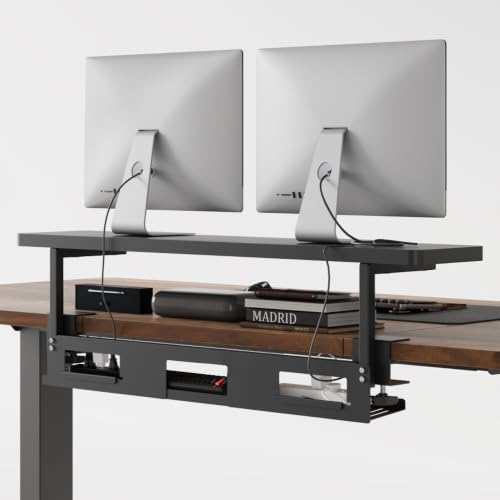 FlexiSpot Under Desk Cable Management Tray with Monitor Riser, No Drill
