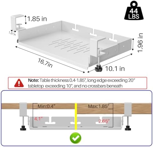BYMECOST No Drill Under Desk Laptop Mount, Metal Under Desk Storage Shelf