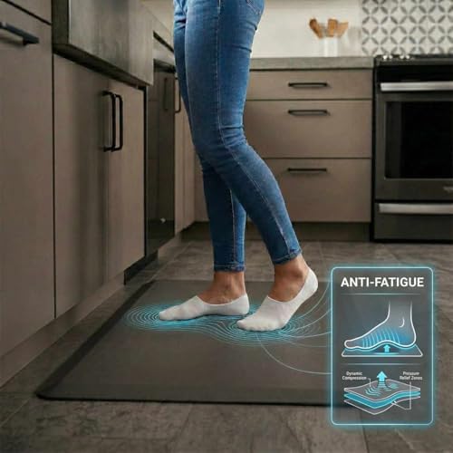 Hauteloom Kitchen Mat - Cushioned Anti Fatigue Rug - Waterproof, Non Slip - Standing and Comfort Desk/Floor Mats for House Sink Office - Grey - 20" x 32"