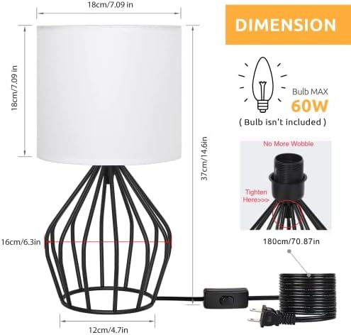 HAITRAL Modern Bedside Table Lamp - Minimalist Small Lampblack/White