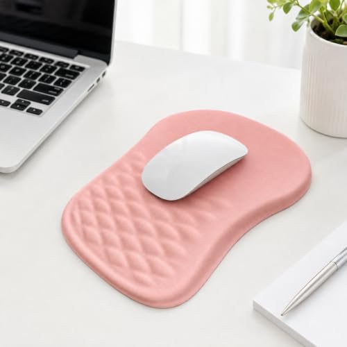 Ergonomic Mouse Pad with Wrist Rest, Mouse Pad with Memory Foam Massage Support, Non-Slip PU Base, Comfortable Typing Cushion for Home Office Computer Laptop, Pink