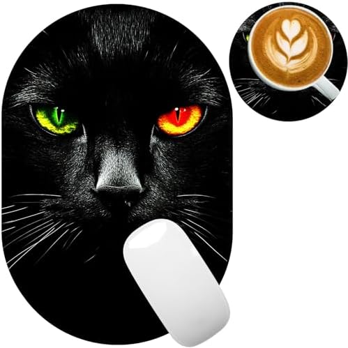 Small Mouse pad, Portable, Waterproof Non-Slip Rubber Bottom, Suitable for Wireless Mouse, Laptop Keyboard Tray for Both Men and Women, Office Travel 7.1x10.6in，Black Cat