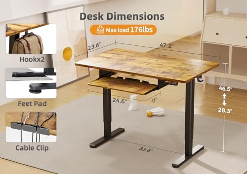 YDN Standing Desk 48 Inch Computer Desk with Keyboard Rustic Brown