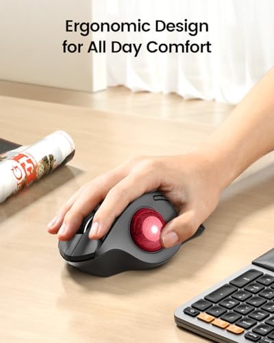 ProtoArc EM01 NL Wireless Trackball Mouse, Rechargeable Thumb Control, Red