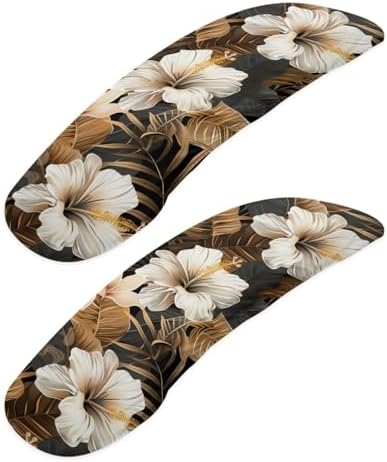 Hibiscus Monstera Print Office Chair Arm Covers, Palm Tree Print Computer Chair Arm Covers with Elastic Edge, Lightweight Comfy Chair Armrest Slipcovers Easy to Clean