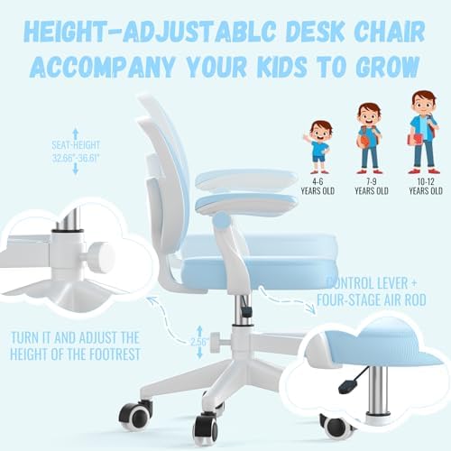 Ergonomic Kids Desk Chair 4-12, Adjust Height Children Study Computer Chair