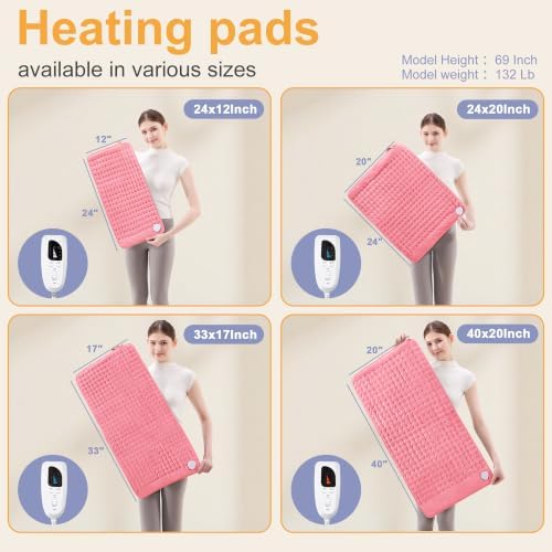 Heating Pad,Electric Heating Pads,Heating Pad for Back,Pink,24x12 Inch