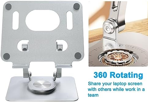 DCHAV Foldable Adjustable Drawing Tablet Stand for Desk iPad Holder Laptop Computer Riser 360 Rotating Ergonomic Aluminum Raised Table for Portable Monitor Phone 5-12 Inch Notebook, Silver