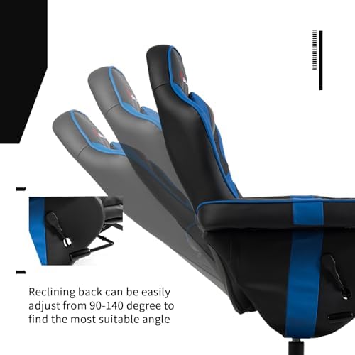 GYMAX Gaming Chair with Footrest, Massage Video Game Chairs for Adults with Remote, Adjustable Backrest, Headrest, Cup Holder & Side Pocket, Ergonomic High Back Office Computer Chair (Navy)