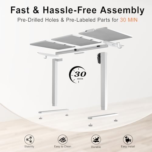 55 Inch Height Adjustable Standing Desk for Home Office, White