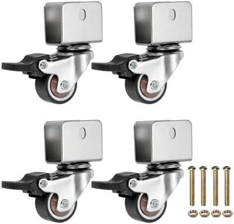 PATIKIL 1 Inch Caster Wheels, 4 Pcs Swivel Casters with Break 0.7" U Bracket Opening 55 Lb Capacity Per Caster for Furniture Office Chairs Carts and Cabinets, Brown