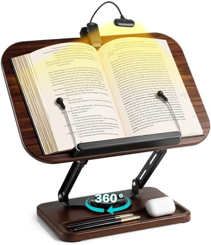 Book Stand with Light & Storage, Book Holders for Reading Hands Free