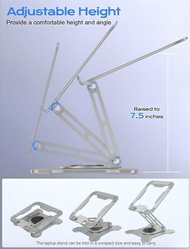 JCZT 360° Rotating Laptop Stand for Desk, Metal Foldable Laptop Riser, Gray
