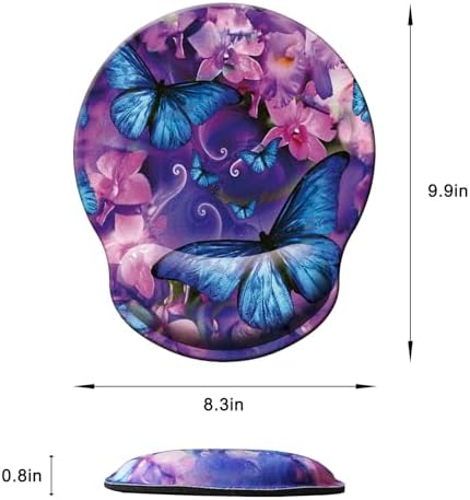 Mouse Pad with Wrist Support, Ergonomic Mouse Pad with Memory Foam Wrist Rest Cushion, Non-Slip Rubber Base Gaming Mice Pad for Home Office Computer Laptop, Butterfly Flowers