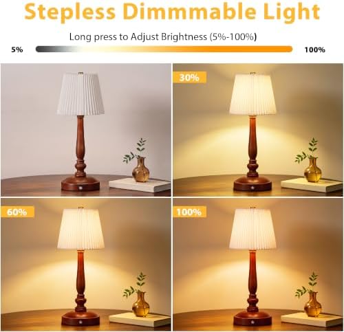15.5'' Cordless Table Lamp, 5400mAh Rechargeable Small Bedside Lamp, White