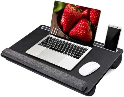 Extra Large Lap Laptop Desk - Full PU Material Mouse Pad Gaming Tray - Portable LapDesk with Phone Holder & Wrist Rest for Notebook, MacBook, Tablet, Bed, Sofa(Black, Fit Up 17.3-in Laptops)