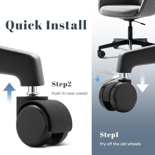 Mellewell 2" Office Chair Wheels, Caster Replacement, Black, 5 PCS