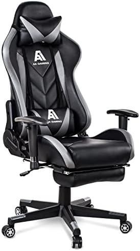 AA Products Gaming Chair High Back Ergonomic Computer Racing Chair Adjustable Office Chair with Footrest, Lumbar Support Swivel Chair - Grey
