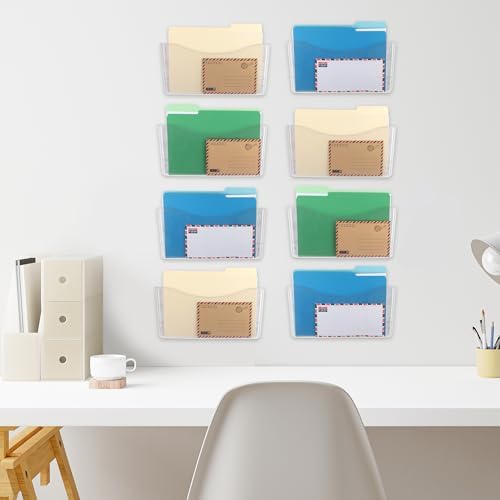 EASEPRES 16 Pack Clear Single Pocket Hanging File Organizer, Plastic Wall Mount Paper Mails Magazines Holder, Mounted Folder Bins for Office, School and Home, 13.85x3.14x6.88 inches