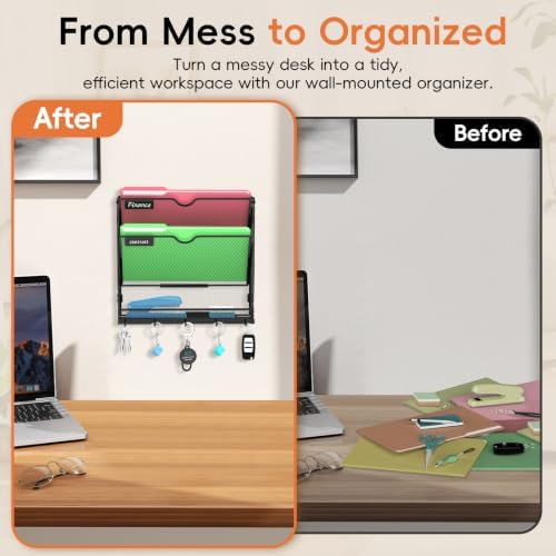 3-Tier Wall File Organizer with Hook, Hanging File Organizer Black
