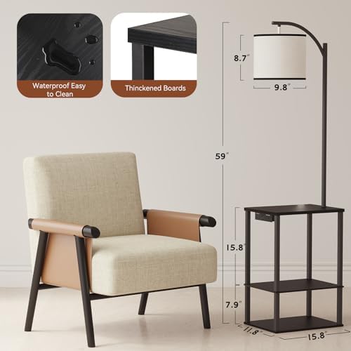 SUNMORY Floor Lamp with Table Shelves, End Side Table for Living Room