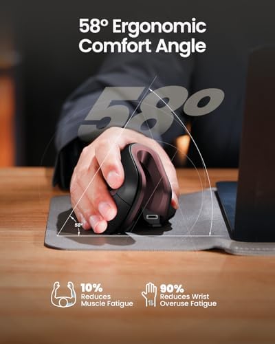 ProtoArc EM11 NL Wireless Ergonomic Vertical Mouse, Rechargeable, Wine Red