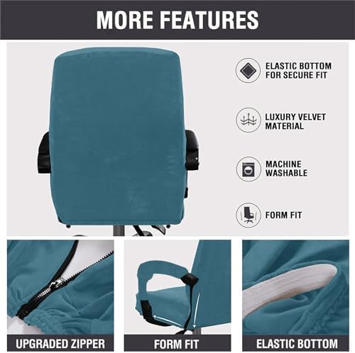 Velvet Plush Office Desk Chair Cover, Peacock Blue, XL