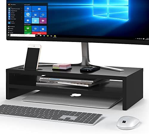 BONTEC Wood Monitor Stand Riser, 2-Tier Desktop Organizer