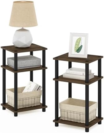 Furinno JUST Set of 2 Toolless 3-Tier Night Stand, Columbia Walnut