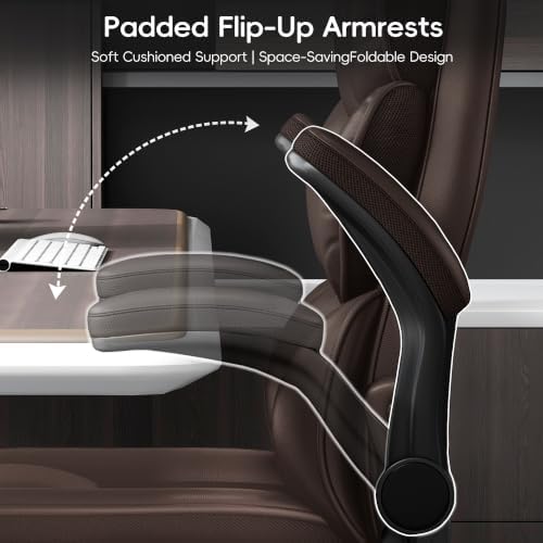 Vonesse Office Chair, Desk Chair with Flip-up Armrests, Gaming Chair with Double-Layered Soft Backrest,PU Leather Computer Executive Chair with Breathable Seat Cushion (Brown)