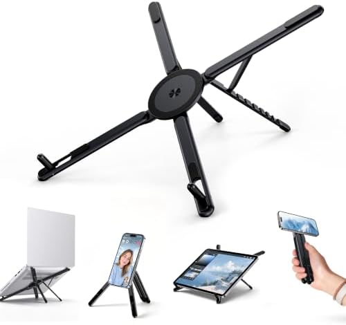 Portable Laptop Stand, 3-in-1 Magnetic Foldable Adjustable, for Desk（Black）