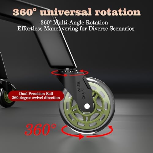Office Chair Wheels Replacement,3" Rubber Casters 7/16" Stem,Universal fit for Most Rolling/Gaming Chairs,Floor Protection for Carpet/Hardwood/Tile,Smooth&Quiet Rolling,Set of 5 (Green)