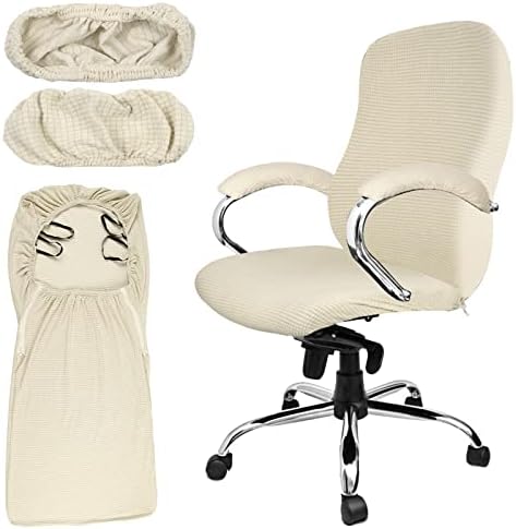 Tatuo 3 Pcs Computer Office Chair Cover Universal Rotating Chair Slipcovers Protector Removable Washable Office Armrest Covers with Zipper for High Back Seat Backrest(L,Waffle,Faint Yellow)
