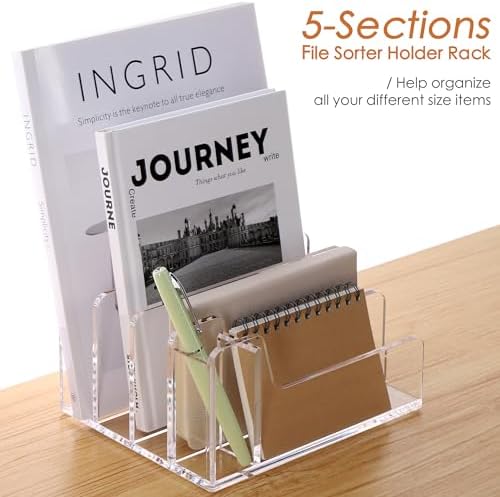SANRUI Acrylic Mail Organizer with Pen Holder, Clear Mail Sorter, 4-Slot