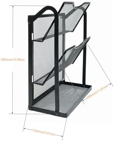 3-Tier Wall File Organizer for Office,Metal Folder Holder with 2 Hook,Black