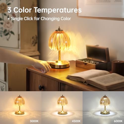 Shenmoyl Tulip Small Table Lamp, 5200mAh Cordless Touch Control Mini Table Lamp with 3 Color Temps & Stepless Dimming, Perfect for Small Spaces Like Dressers, Bedsides, Bookshelves (Amber Tulip)