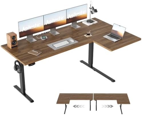 Agilestic 63 * 35 Inch Reversible L Shaped Electric Standing Desk, Walnut